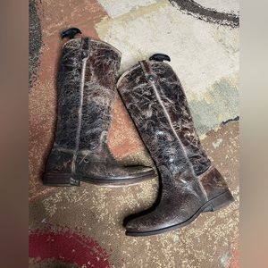 Frye Women’s Melissa Glazed Brown Distressed Leather Riding Boots Sz 7 1/2B